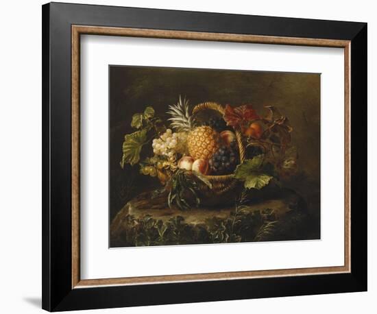 A Pineapple, Grapes, Peaches and Apricots in a Basket-Johan Laurentz Jensen-Framed Giclee Print