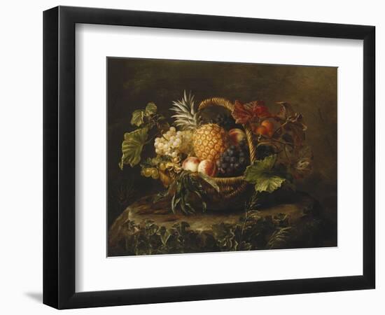 A Pineapple, Grapes, Peaches and Apricots in a Basket-Johan Laurentz Jensen-Framed Giclee Print