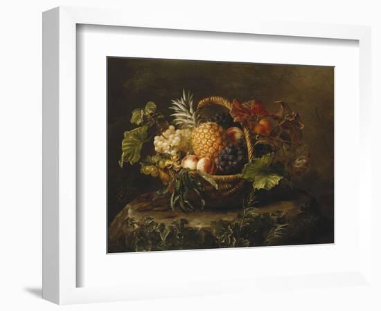 A Pineapple, Grapes, Peaches and Apricots in a Basket-Johan Laurentz Jensen-Framed Giclee Print