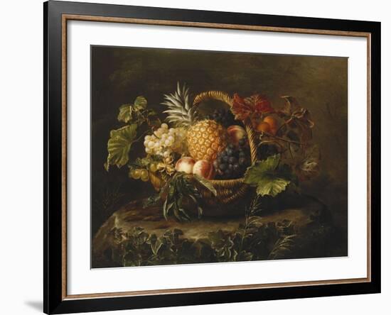 A Pineapple, Grapes, Peaches and Apricots in a Basket-Johan Laurentz Jensen-Framed Giclee Print