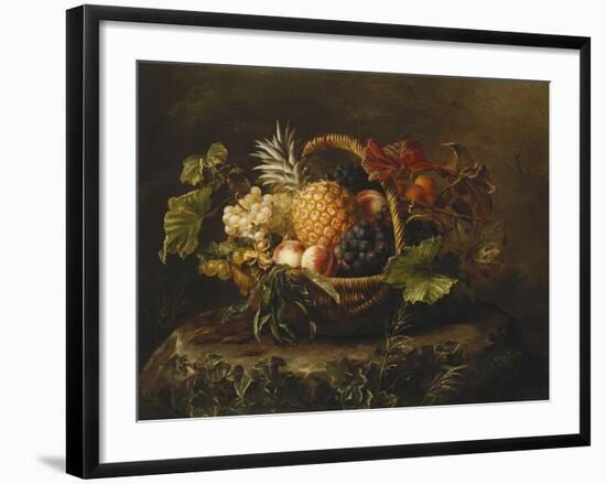 A Pineapple, Grapes, Peaches and Apricots in a Basket-Johan Laurentz Jensen-Framed Giclee Print