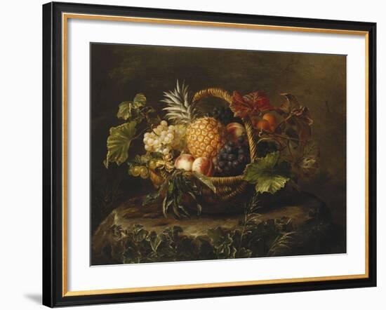 A Pineapple, Grapes, Peaches and Apricots in a Basket-Johan Laurentz Jensen-Framed Giclee Print