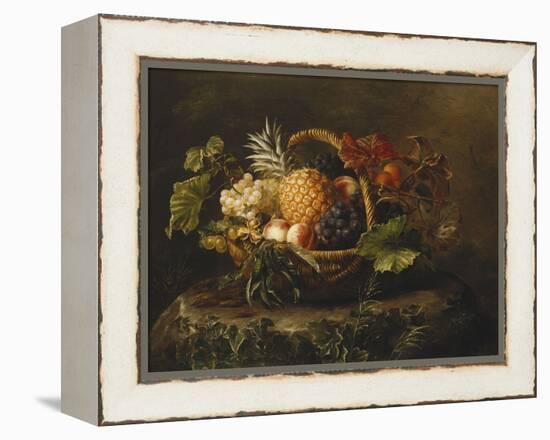 A Pineapple, Grapes, Peaches and Apricots in a Basket-Johan Laurentz Jensen-Framed Premier Image Canvas