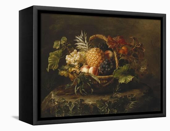 A Pineapple, Grapes, Peaches and Apricots in a Basket-Johan Laurentz Jensen-Framed Premier Image Canvas