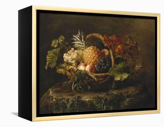 A Pineapple, Grapes, Peaches and Apricots in a Basket-Johan Laurentz Jensen-Framed Premier Image Canvas