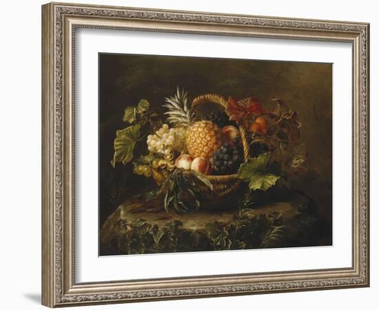 A Pineapple, Grapes, Peaches and Apricots in a Basket-Johan Laurentz Jensen-Framed Giclee Print