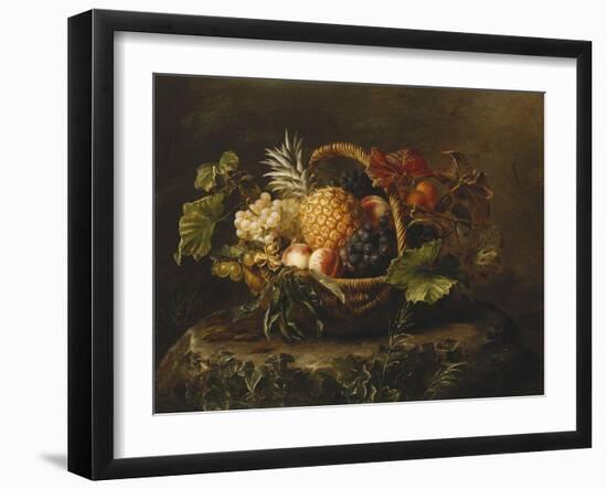 A Pineapple, Grapes, Peaches and Apricots in a Basket-Johan Laurentz Jensen-Framed Giclee Print