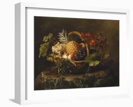 A Pineapple, Grapes, Peaches and Apricots in a Basket-Johan Laurentz Jensen-Framed Giclee Print