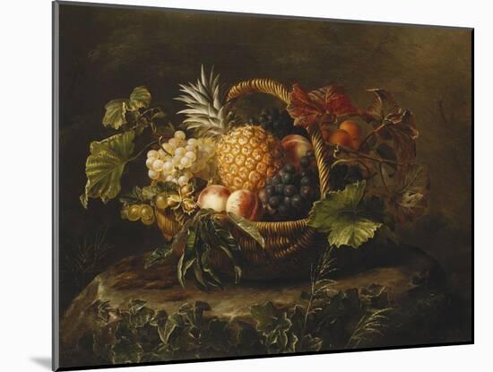 A Pineapple, Grapes, Peaches and Apricots in a Basket-Johan Laurentz Jensen-Mounted Giclee Print