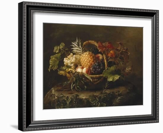 A Pineapple, Grapes, Peaches and Apricots in a Basket-Johan Laurentz Jensen-Framed Giclee Print