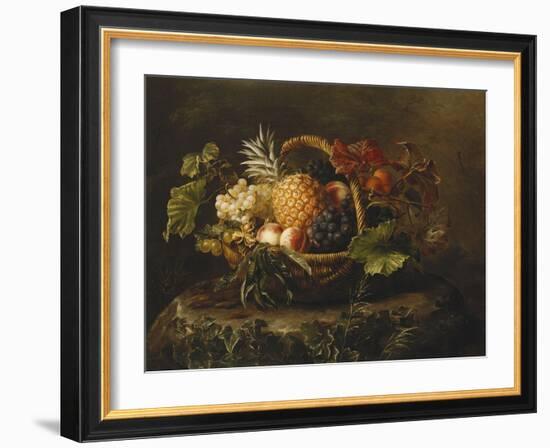 A Pineapple, Grapes, Peaches and Apricots in a Basket-Johan Laurentz Jensen-Framed Giclee Print