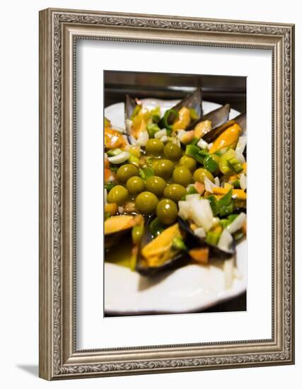 A Plate of Mussels and Olives at a Traditional Tapas Bar in Madrid, Spain, Europe-Martin Child-Framed Photographic Print