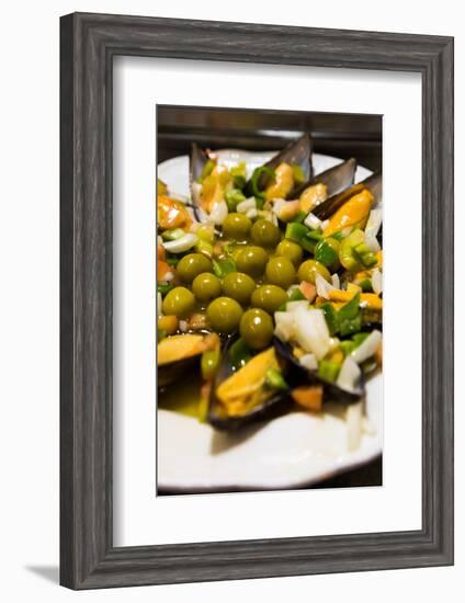 A Plate of Mussels and Olives at a Traditional Tapas Bar in Madrid, Spain, Europe-Martin Child-Framed Photographic Print