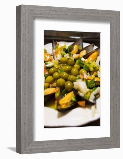 A Plate of Mussels and Olives at a Traditional Tapas Bar in Madrid, Spain, Europe-Martin Child-Framed Photographic Print