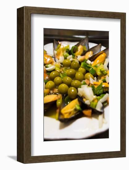 A Plate of Mussels and Olives at a Traditional Tapas Bar in Madrid, Spain, Europe-Martin Child-Framed Photographic Print