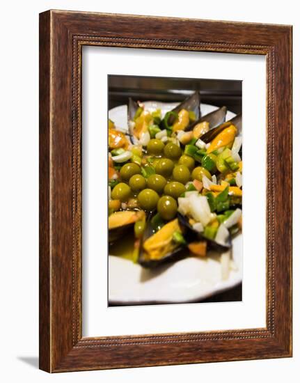 A Plate of Mussels and Olives at a Traditional Tapas Bar in Madrid, Spain, Europe-Martin Child-Framed Photographic Print