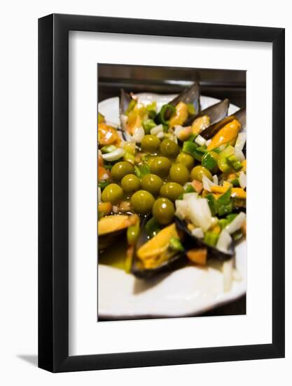 A Plate of Mussels and Olives at a Traditional Tapas Bar in Madrid, Spain, Europe-Martin Child-Framed Photographic Print