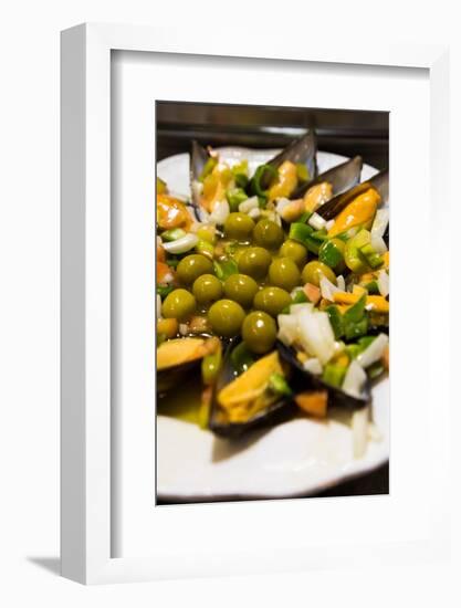 A Plate of Mussels and Olives at a Traditional Tapas Bar in Madrid, Spain, Europe-Martin Child-Framed Photographic Print