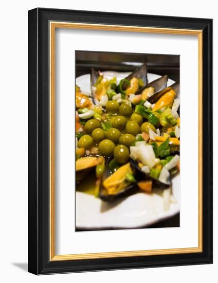 A Plate of Mussels and Olives at a Traditional Tapas Bar in Madrid, Spain, Europe-Martin Child-Framed Photographic Print