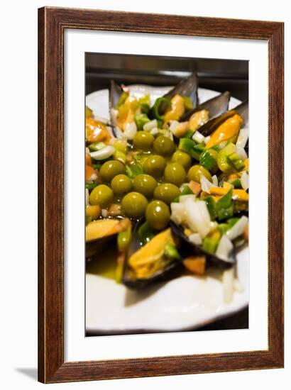 A Plate of Mussels and Olives at a Traditional Tapas Bar in Madrid, Spain, Europe-Martin Child-Framed Photographic Print