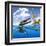 A Plesiopleurodon Jumps Out of the Water, Attacking an Ornithocheirus-null-Framed Art Print