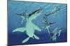 A Pod of Eurhinosaurus Marine Reptiles Try to Evade the Much Larger Liopleurodon-Stocktrek Images-Mounted Art Print