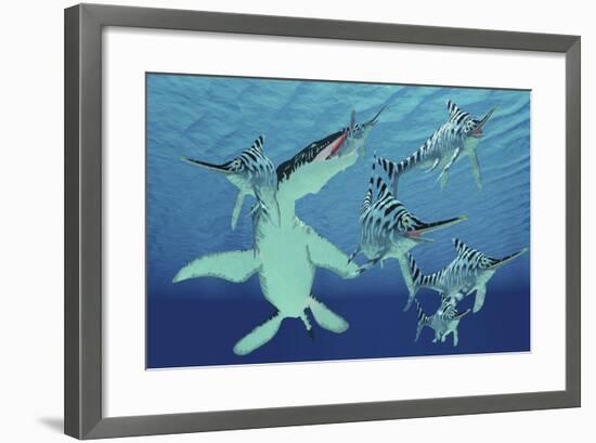A Pod of Eurhinosaurus Marine Reptiles Try to Evade the Much Larger Liopleurodon-Stocktrek Images-Framed Art Print
