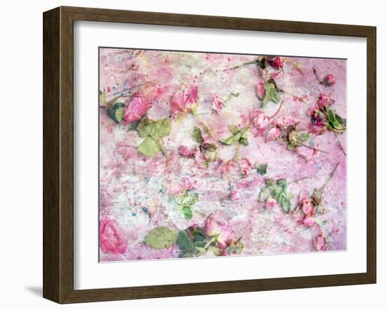 A Poetic Floral Montage from Pink Roses on Painted Texture-Alaya Gadeh-Framed Photographic Print