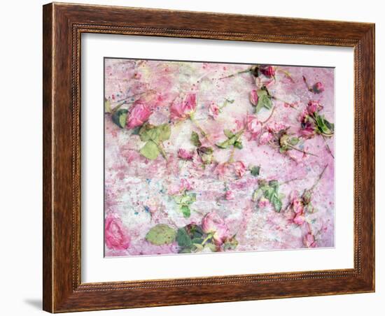 A Poetic Floral Montage from Pink Roses on Painted Texture-Alaya Gadeh-Framed Photographic Print