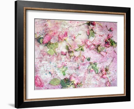 A Poetic Floral Montage from Pink Roses on Painted Texture-Alaya Gadeh-Framed Photographic Print