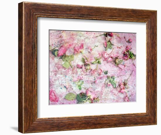 A Poetic Floral Montage from Pink Roses on Painted Texture-Alaya Gadeh-Framed Photographic Print