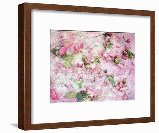 A Poetic Floral Montage from Pink Roses on Painted Texture-Alaya Gadeh-Framed Photographic Print