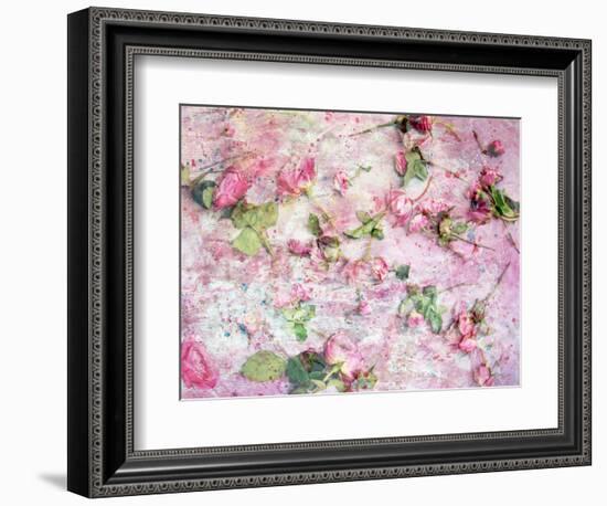 A Poetic Floral Montage from Pink Roses on Painted Texture-Alaya Gadeh-Framed Photographic Print