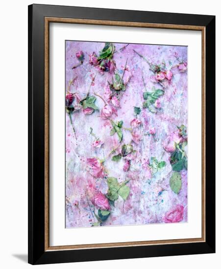 A Poetic Floral Montage from Pink Roses on Painted Texture-Alaya Gadeh-Framed Photographic Print