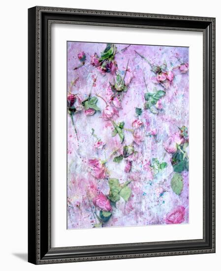 A Poetic Floral Montage from Pink Roses on Painted Texture-Alaya Gadeh-Framed Photographic Print