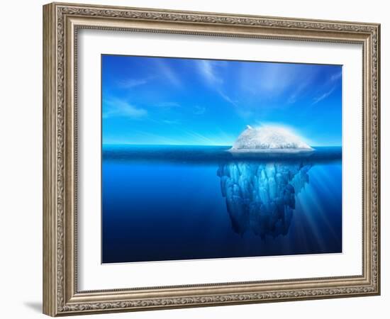 A Polar Bear on Top of a Natural Iceberg Glacier on the North Atlantic.-Solarseven-Framed Photographic Print