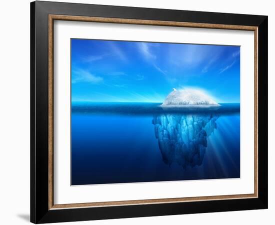 A Polar Bear on Top of a Natural Iceberg Glacier on the North Atlantic.-Solarseven-Framed Photographic Print