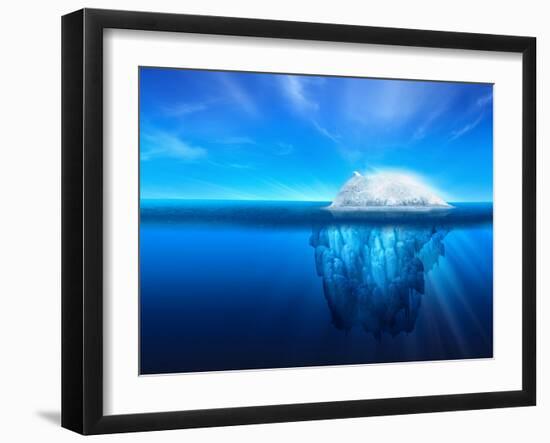 A Polar Bear on Top of a Natural Iceberg Glacier on the North Atlantic.-Solarseven-Framed Photographic Print