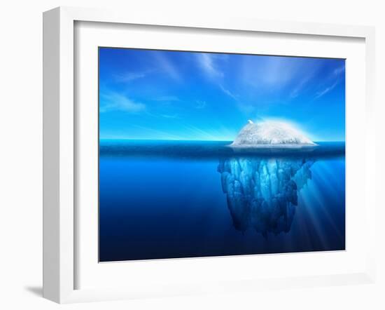 A Polar Bear on Top of a Natural Iceberg Glacier on the North Atlantic.-Solarseven-Framed Photographic Print
