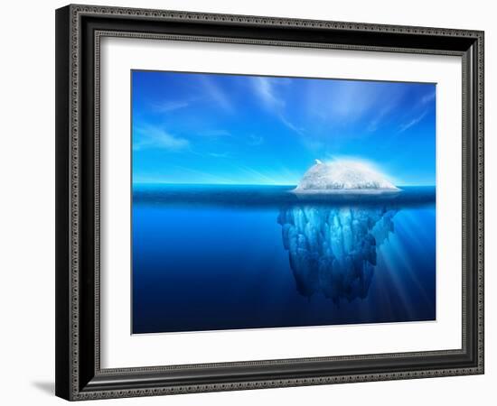 A Polar Bear on Top of a Natural Iceberg Glacier on the North Atlantic.-Solarseven-Framed Photographic Print