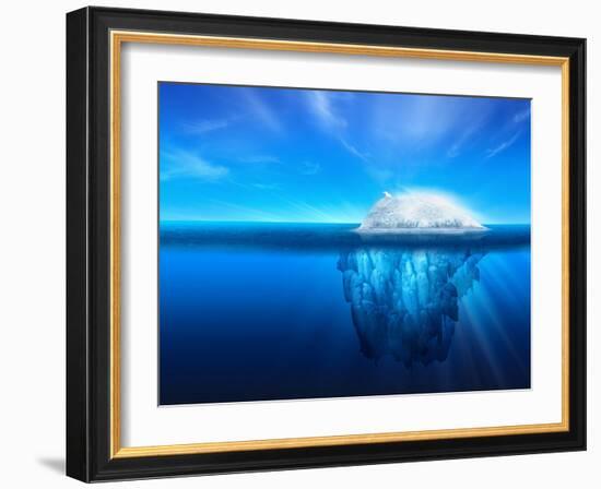 A Polar Bear on Top of a Natural Iceberg Glacier on the North Atlantic.-Solarseven-Framed Photographic Print