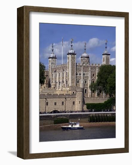 A Police Launch on the River Thames, Passing the Tower of London, England-David Hughes-Framed Photographic Print