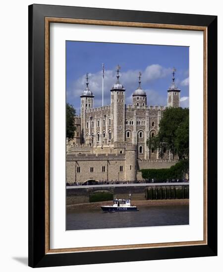 A Police Launch on the River Thames, Passing the Tower of London, England-David Hughes-Framed Photographic Print