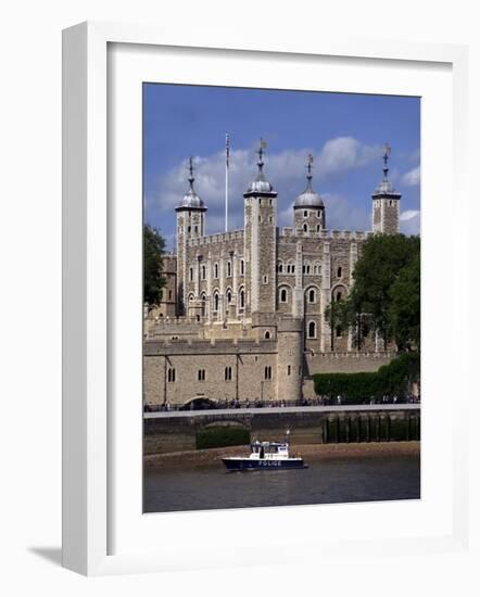 A Police Launch on the River Thames, Passing the Tower of London, England-David Hughes-Framed Photographic Print