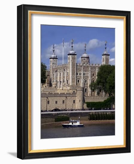 A Police Launch on the River Thames, Passing the Tower of London, England-David Hughes-Framed Photographic Print