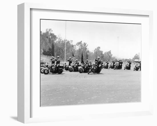 A Police Patrol with their Harley-Davidsons, America-null-Framed Photographic Print