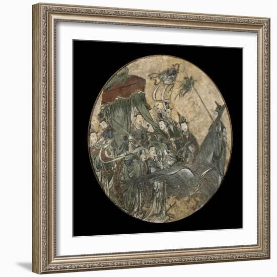 A Polychrome Fresco Depicting a Female Dignitary Holding a Ruyi Sceptre While Seated in a Phoenix D-null-Framed Giclee Print