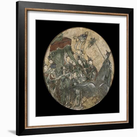 A Polychrome Fresco Depicting a Female Dignitary Holding a Ruyi Sceptre While Seated in a Phoenix D-null-Framed Giclee Print