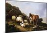 A Pony and Sheep on a Cliff with a Sailing Vessel Beyond, 1868-Alfred Thompson Bricher-Mounted Giclee Print