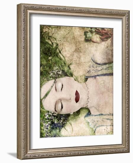 A Portrait of a Woman with Closed Eyes, Green Hair and Full Red Lips-Alaya Gadeh-Framed Photographic Print